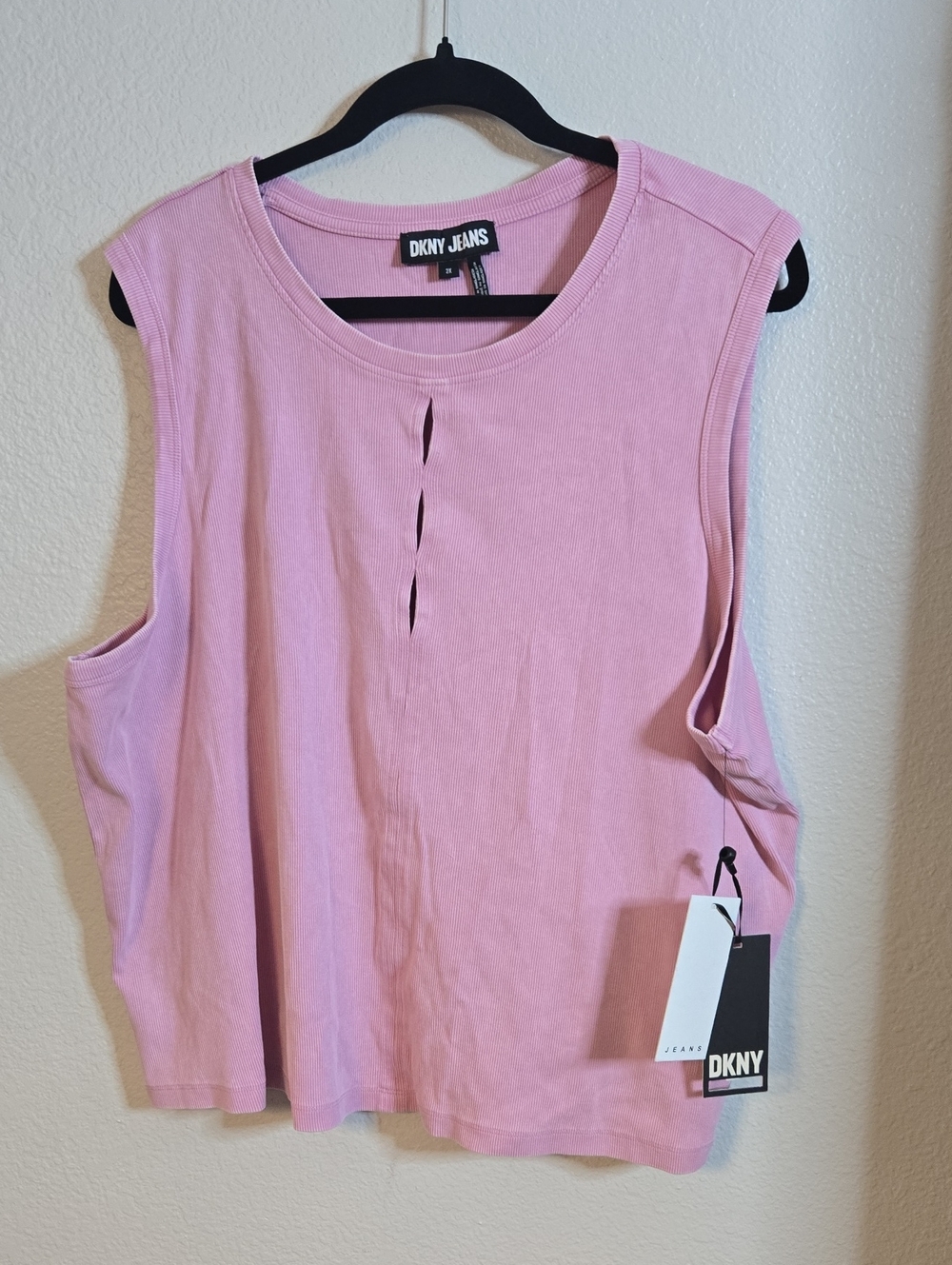 DKNY Pink Cotton Sleeveless Tank with Front Slits